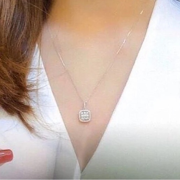 Silver Crystal Dainty Square Necklace - Picture 5 of 6